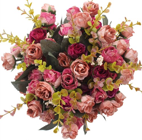 7 Branch 21 Heads Artificial Flowers Bouquet Mini Rose Wedding Home Office De...