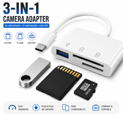 3-in-1 iPhone SD TF Card Reader Camera Adapter USB OTG Fast Transfer