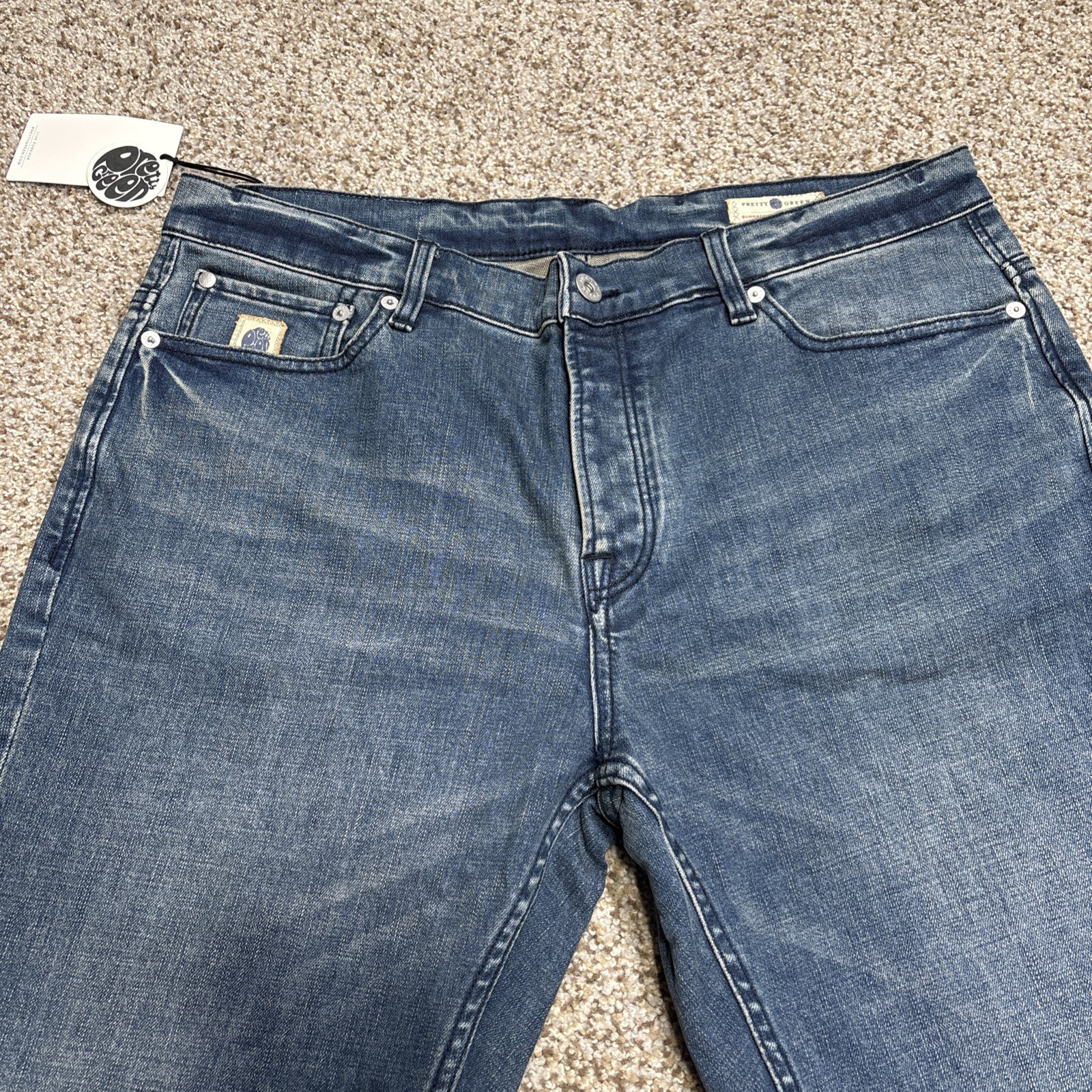 Pretty Green Jeans 36x32  Denim Burnage Regular Fit Button Fly New Fits 35 X 31 - View 2