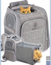 BriskTails Expandable Gray Cat Backpack Carrier with Mesh Fabric