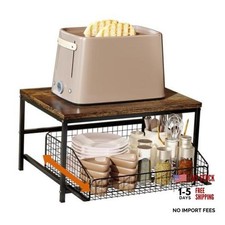 Pull Out Spice Rack Organizer for Cabinet,Rustic Wood Top with Wire Brown