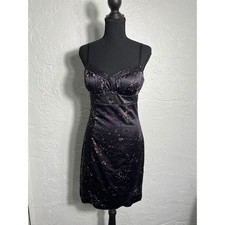 Guess by Angeles Satin Lace Trim Cocktail Dress Size 8 Black Purple Party
