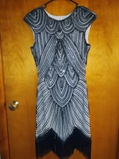 1920's Flapper Style Black Beaded Sequined Sleeveless Dress XS