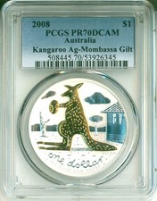 2008 Australia S$1 Silver Gilt Kangaroo Reg Mombassa PCGS PR70 DCAM