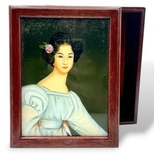 Vintage Reverse Glass Portrait Painting Woode...