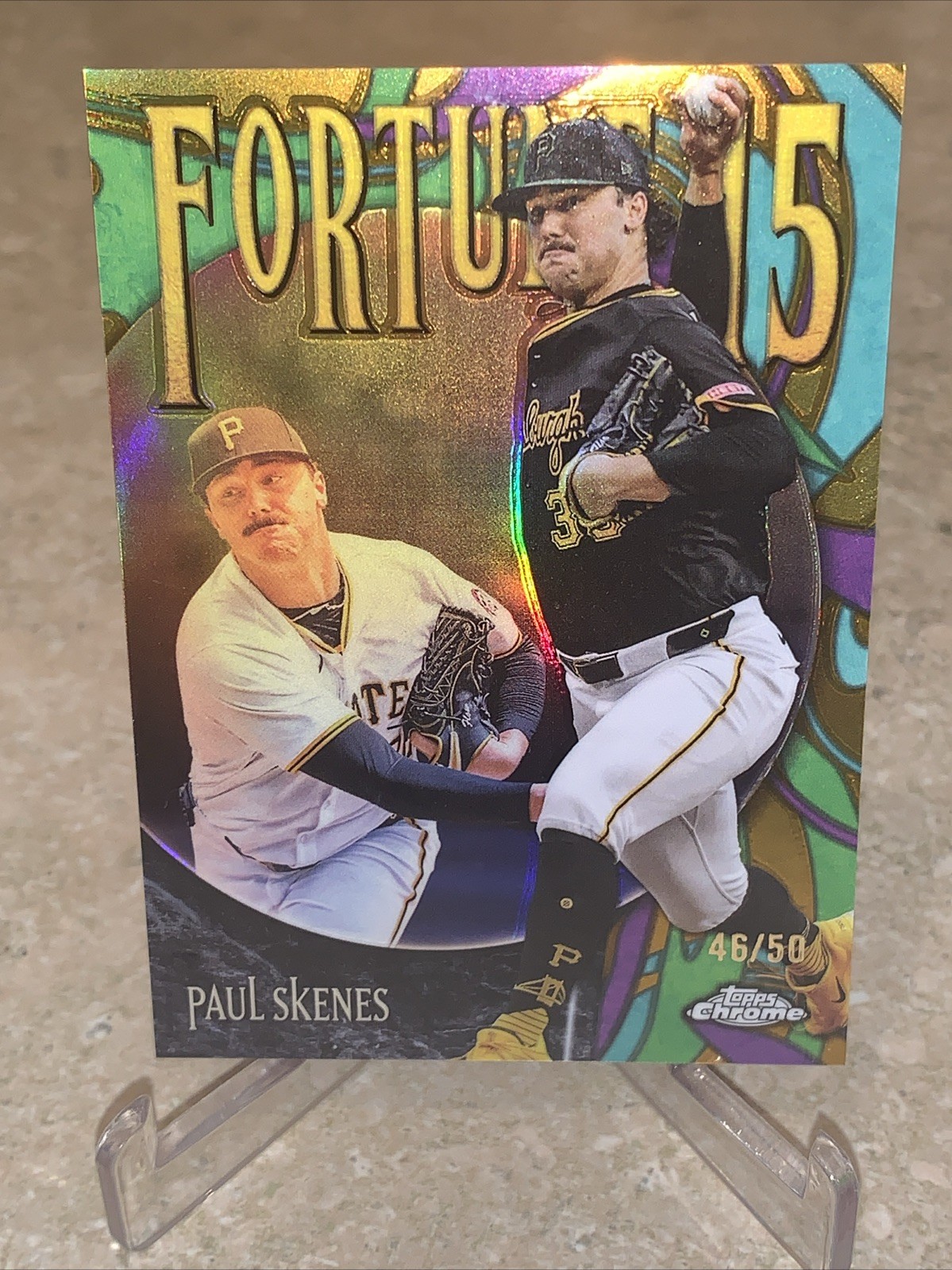2025 Topps Chrome Paul Skenes Fortune 15 Gold Refractor /50 Pirates #F15-8