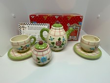 Mary Engelbreit Collectible Child  s Tea Set Rose Patch Set of 7 w/ Box Enesco 