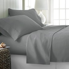 Twin XL Grey Sheet Set, 4 Piece Microfiber Bed Sheets Soft Flat Bed Sheet