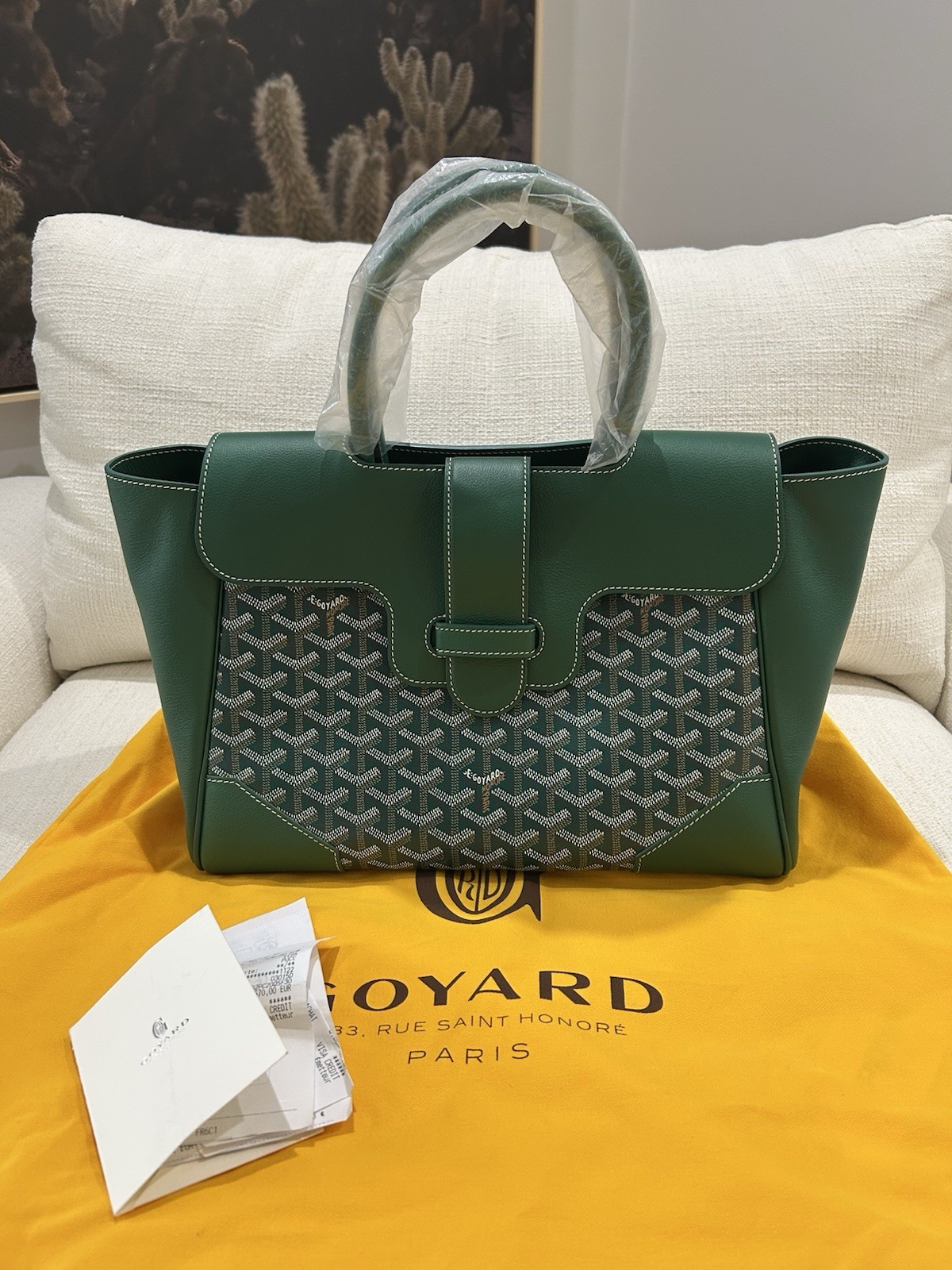 Goyard Saigon Cabas MM In Green Leather -NWT And Receipt