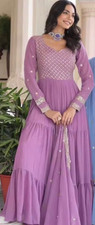 Purple Synthetic Anarkali Salwar Kameez Set for Women with Dupatta