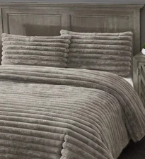 NEW Frye 3 Piece Luxury Queen Faux Fur Comforter Bed Set Charcoal Grey W 2 Shams