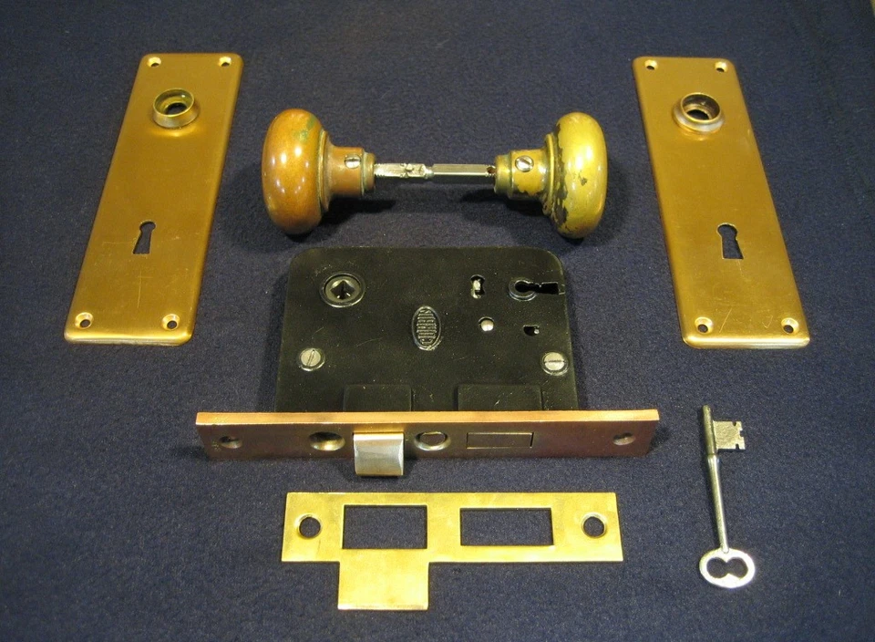 Antique Front Door Mortise Lock brass & plates Skeleton key - Corbin #1250 - Image 3 of 4