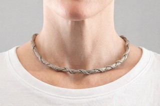 Vintage Dyadema Italy Sterling Silver Herringbone Braided Necklace Neck Chain