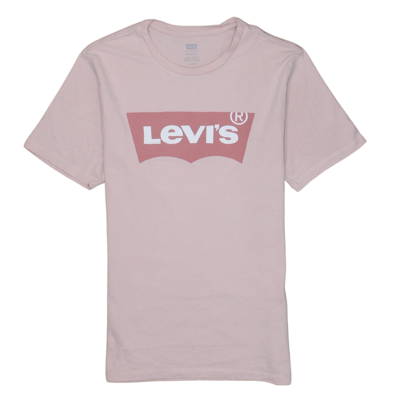 Levis Mens T Shirt Light Pink Cotton Graphic Batwing Logo Crew Neck Top XS