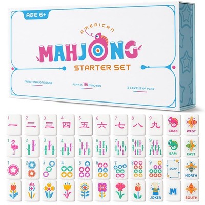 Mini Mahjong Set for Kids & Beginners, Portable Travel Mahjong Tiles Set Amer...