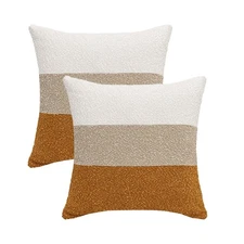 Decorative Textured Boucle Pillow Covers 18 x 18 Inch Modern Neutral Accent P...