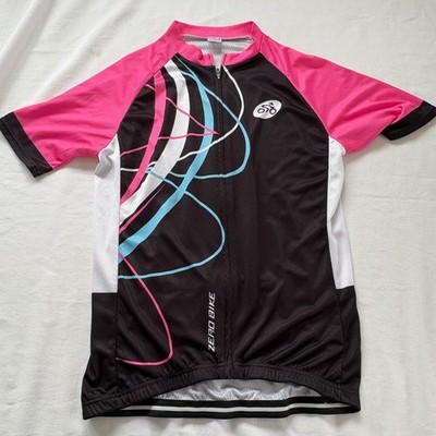 Zero Bike Womens XL Cycling Jersey Pink Black White Graphic Short Sleeve Zip Top