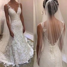 Mermaid V Neck Wedding Dress Backless Lace Court Train Custom Size Bridal Gowns
