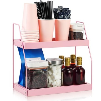 Pink Coffee Station Organizer, 2 Tier Wooden Countertop Organizer for Coffee ...