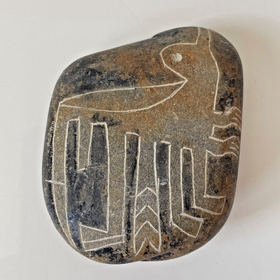 Peruvian Nazca Lines Style Etched Stone Folk Art 1970s