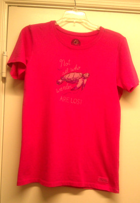 Life is Good Pink Turtle Crew-Neck Short Sleeve, P/S/ CH, Turtle Graphic T/Shirt