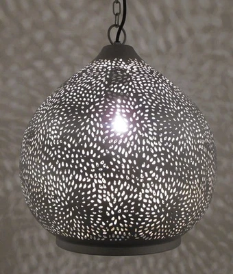 Lampe Leuchte Hängelampe Deckenlampe Orientalische Indische Messing Usha Silber - Bild 1 von 4