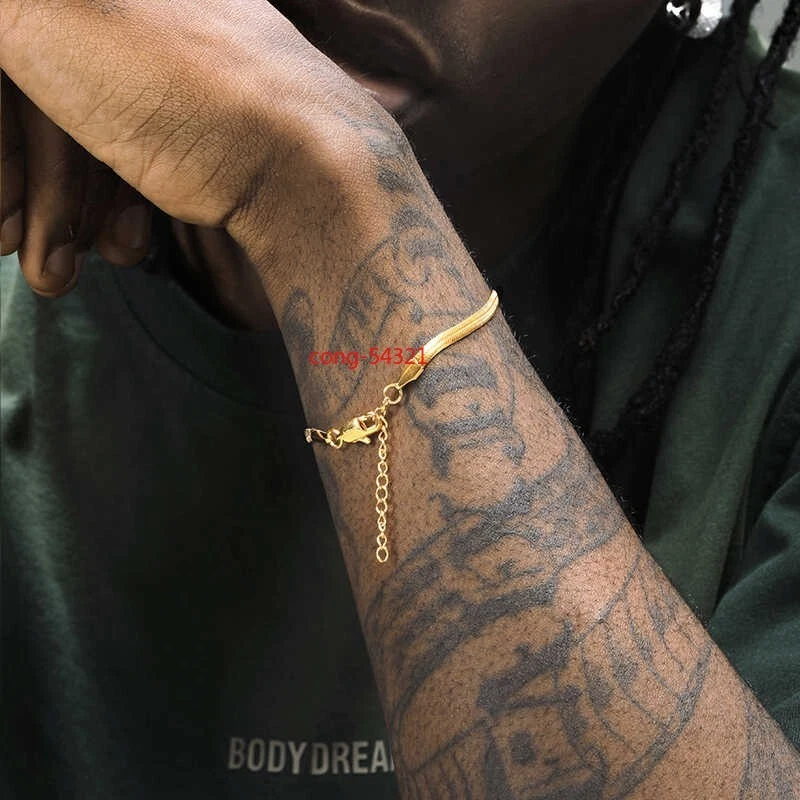 10K Gelbgold 6mm flaches Schlangenknochen Armband italienische Herstellung 7" - - Bild 4 von 4