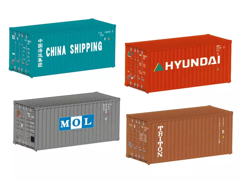 Conteneurs HO 1/87 Märklin 76553 robustes en ABS avec détails d'époque VI sérigraphiés