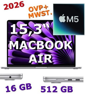  Apple MacBook AIR 15,3'' M5   512GB, 16GB, silber, MDV94D/A, OVP | Rg.-MwSt.