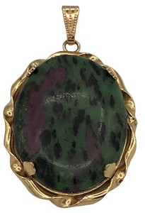 Authentic Natural Ruby In Zoisite Gemstone 10k Gold Plated Bezel Pendant Jewelry