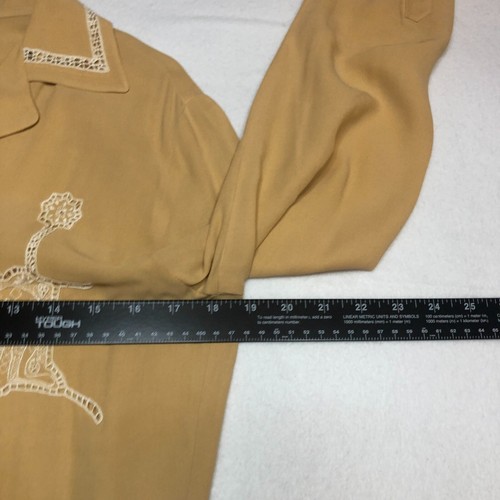 Mondi Womens Silk Top Sz M Mustard Button Up Embroidered Long Sleeve NWT - Picture 7 of 9