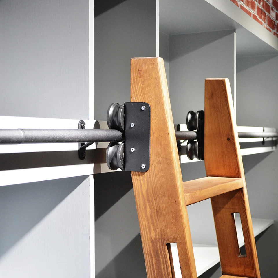 DIYHD Rustic Black Round Tube Sliding Barn Ladder Library Ladder Track,No Ladder