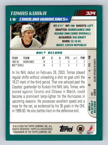 2003 Topps #324 Tomas Kurka NM/MT - Picture 2 of 2