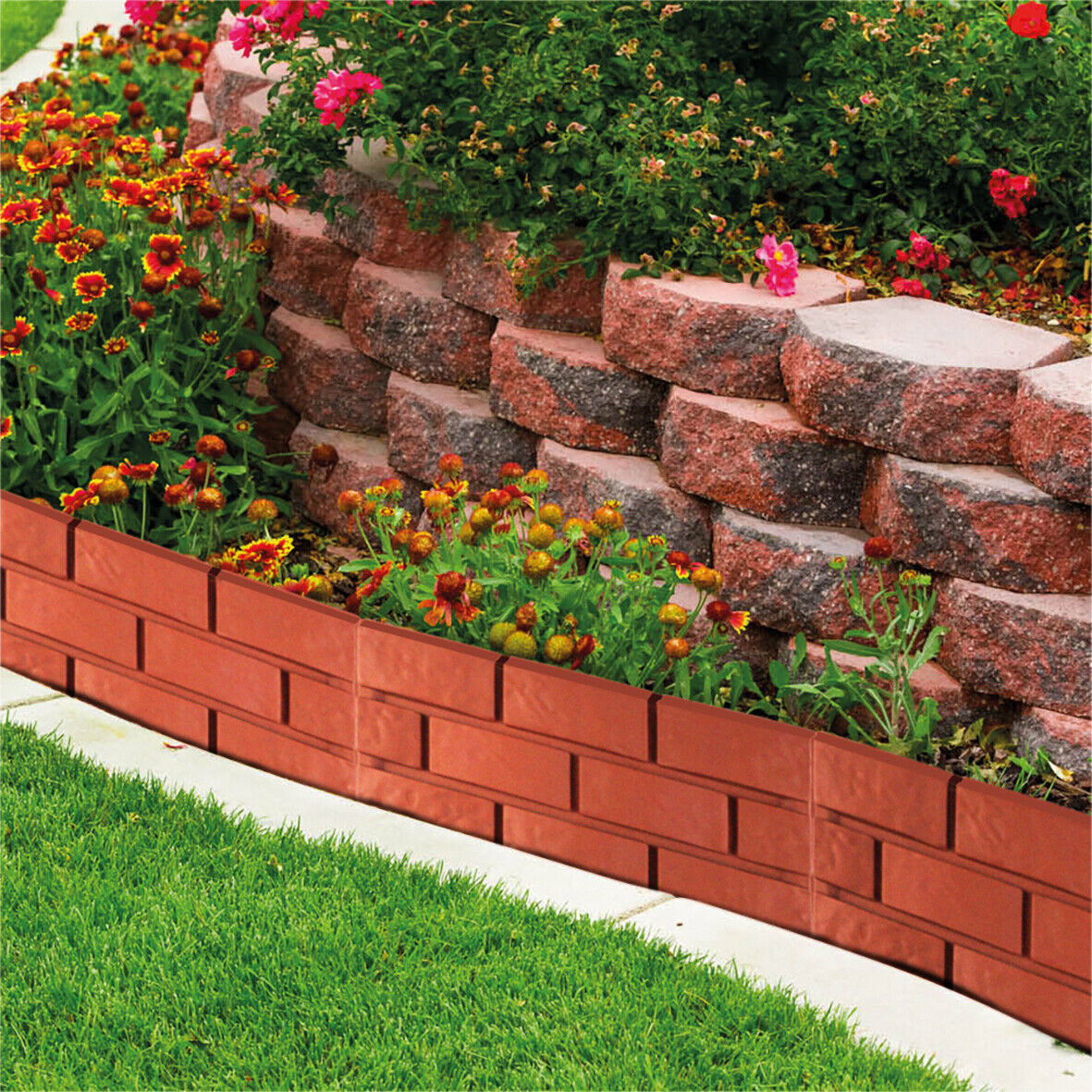 Terracotta Red Brick Effect Garden Edge Fence Pack of