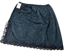 Ventura Plus Size Nylon Half Slip 25" Long 3X BLACK GREEN Side Slit  4743 NWT