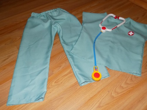 Size Small 4-6 Medic Costume Scrubs Doctor Nurse Vet Top Pants Stethoscope EUC