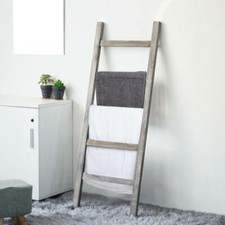 Gray Wood Leaning Towel and Blanket Ladder Rack