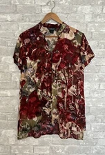 Citron Santa Monica Size L Floral Asian Inspired Silk Blouse Short Sleeve