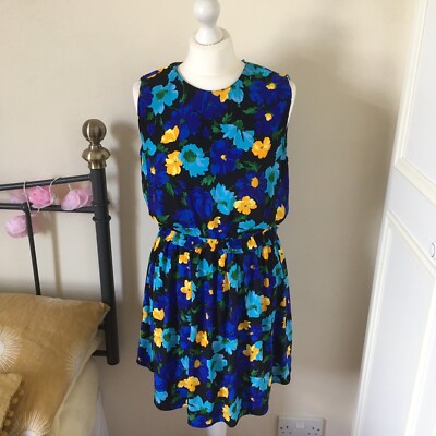 Zara Basic UK Medium Damenkleid blau-gelb Blumenmuster