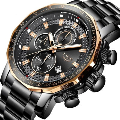 LIGE Men Watch Brand Sport Chronograph Wristwatch Calendar Display Male Watches