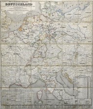 Germania Reisekarte Originale Incisione Acciaio Cartina Geografica Schubert 1852