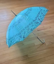 Parasol Sun Umbrella Shade Butterfly Aqua Blue Vinyl Vintage 30" MCM