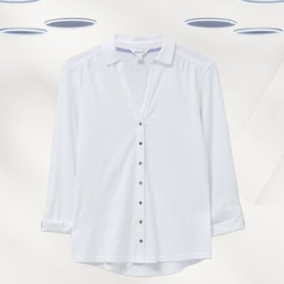 Ex White Stuff Women's Long Sleeve Collar Jersey Shirt in White (Defect)