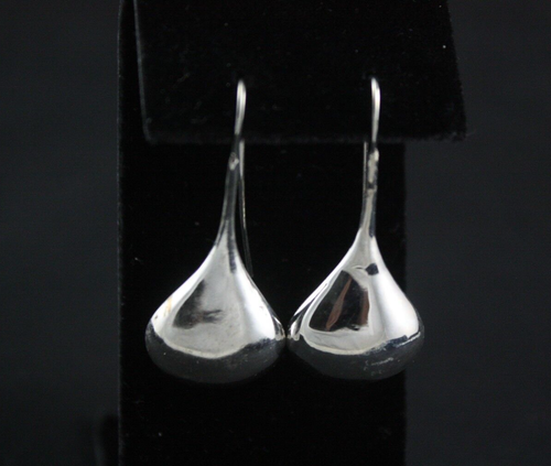 Teardrop Elongated Wire Earrings Sterling Silver .925 - Picture 3 of 3