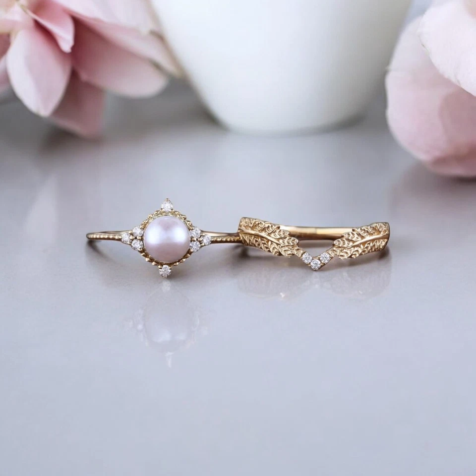 9k Solid Gold 5MM Round Shape Natural Akoya Pearl Ring Solitaire Bezel Set Ring - Image 4 of 4