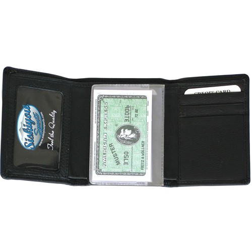 NFL Denver Bronchos Pewter Emblem, Black, Genuine LeatherTrifold Wallet - Picture 2 of 3