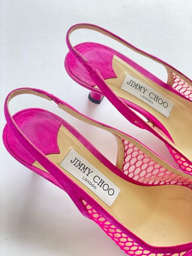 Jimmy Choo Amita Pink Mesh Slingback Kitten Heels with pearls - Picture 3 of 8
