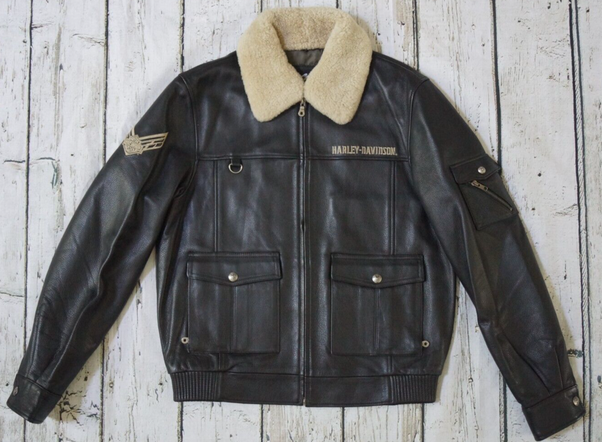 Harley Davidson Men's Squadron Bomber Eagle Black Leather