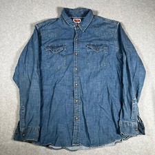 Wrangler Long Sleeve Pearl Snap Button Denim Shirt Mens 2XLarge XXL Rodeo Cowboy