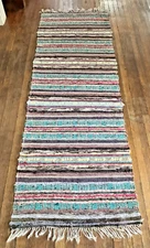 Trendy Swedish Hand Made Rag Rug (28 x 80 inches) 1920s